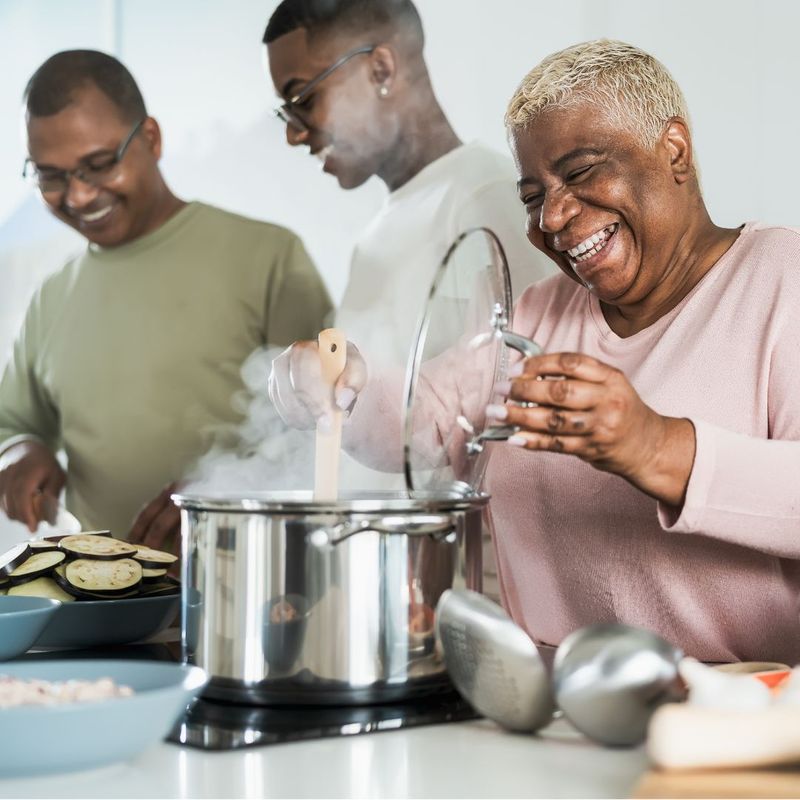 a family cooking together