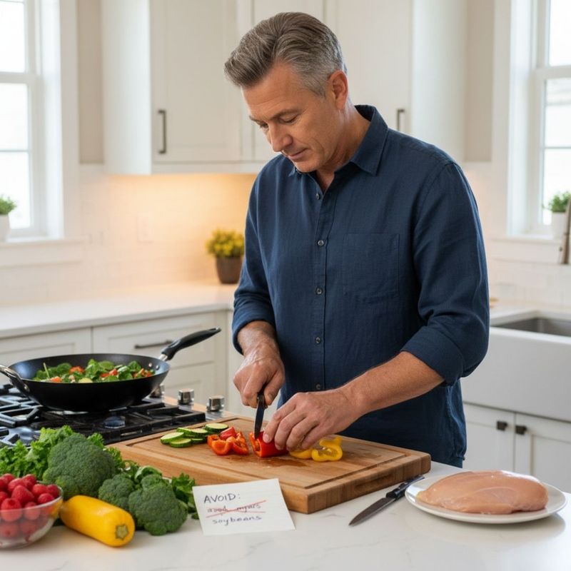 Fresh vegetables and healthy foods representing dietary adjustments for managing gout.