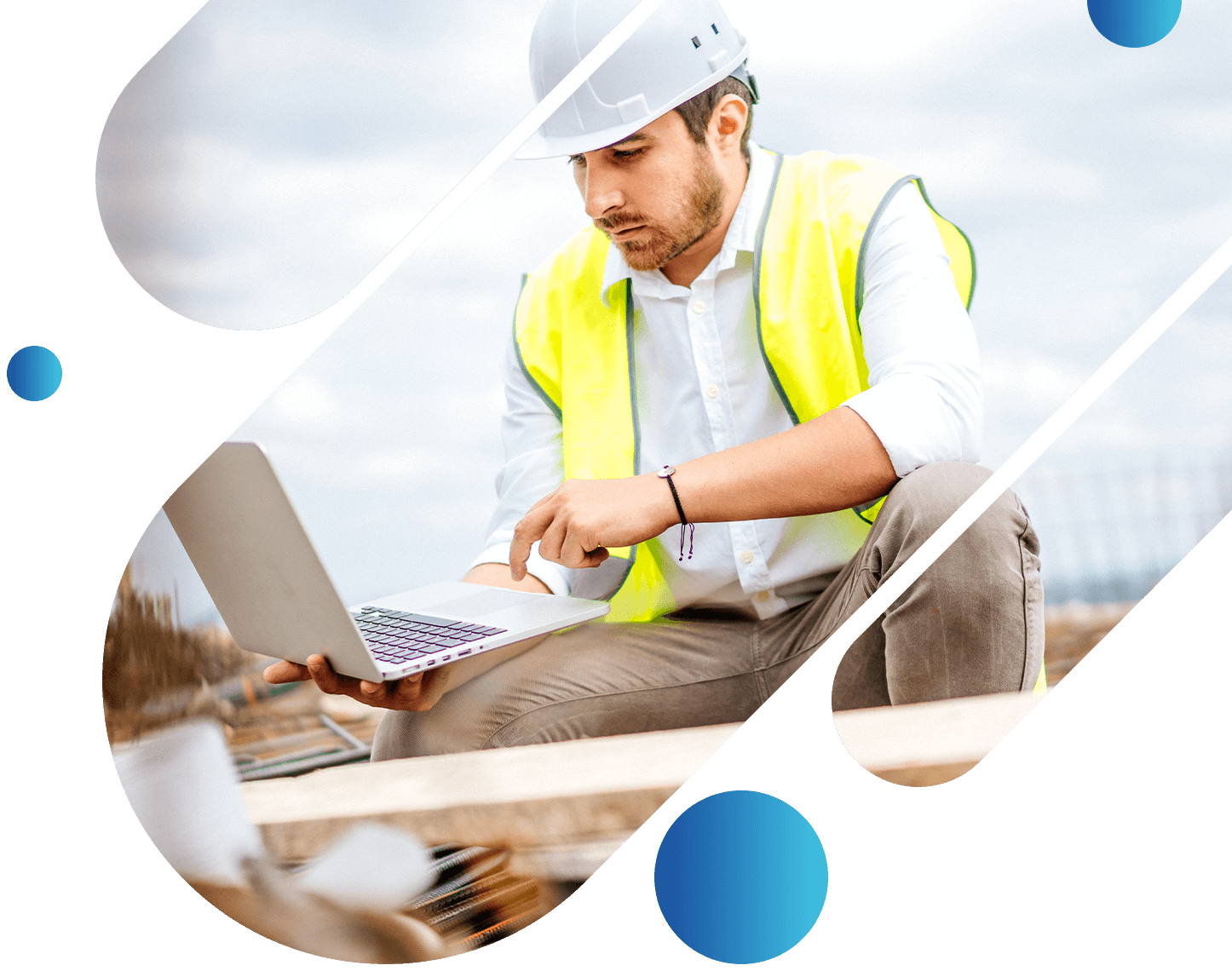 Construction worker using laptop