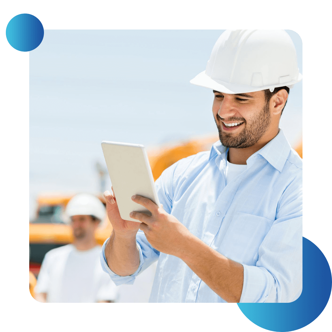 Construction worker on tablet