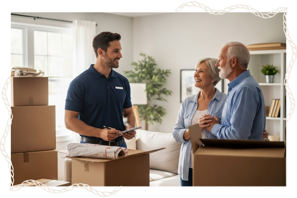 a mover talking to senior clients