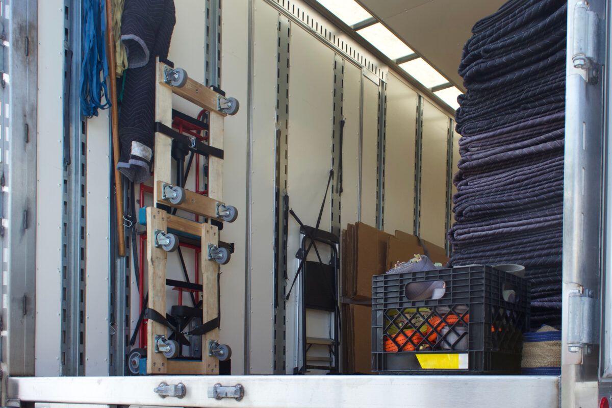 moving truck with moving supplies inside