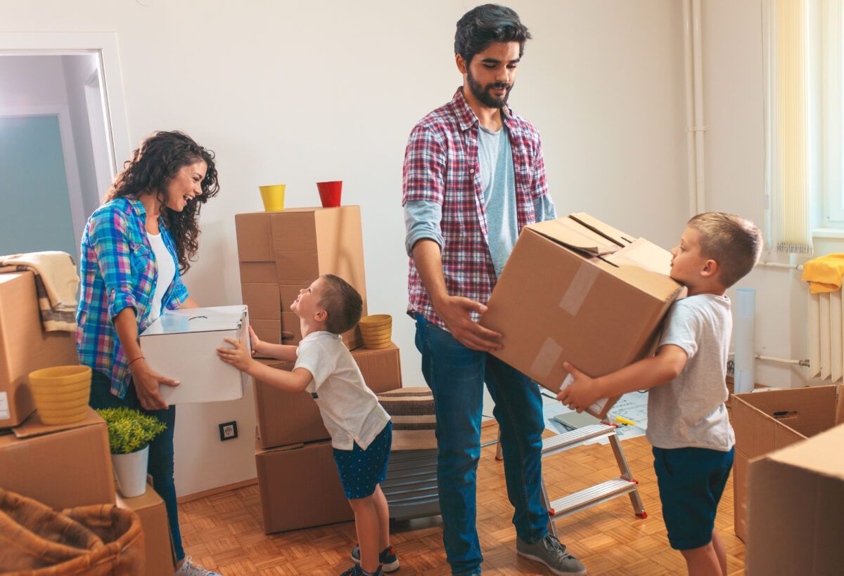 family moving boxes