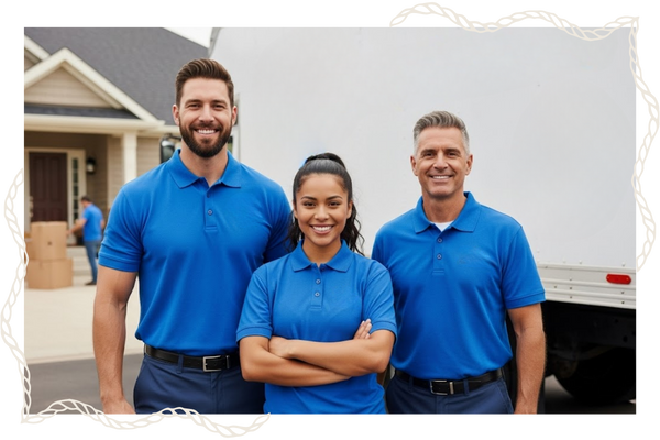 movers smiling in front of truck