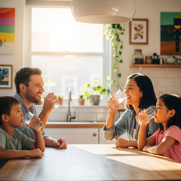 A family enjoying clean drinking water in their home