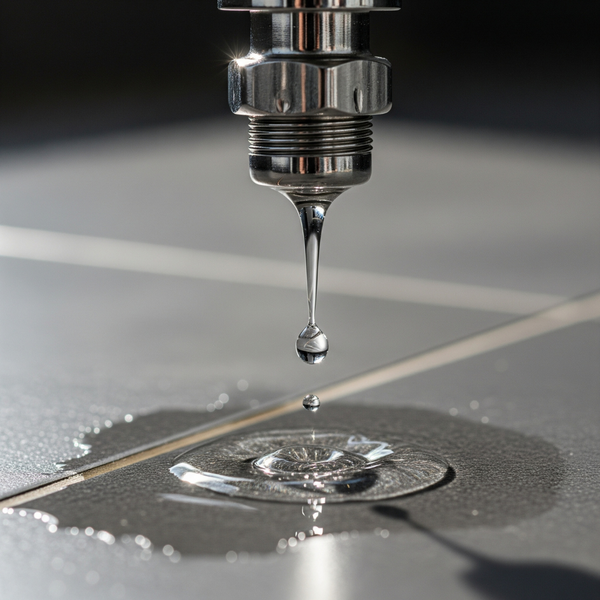 Water leaking from a water filtration system's connection point, indicating a need for repair