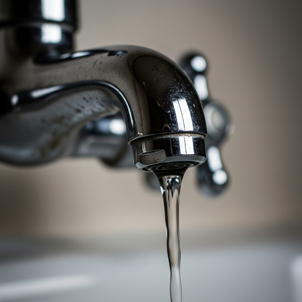 A kitchen faucet showing low water pressure, a sign of water filter issues