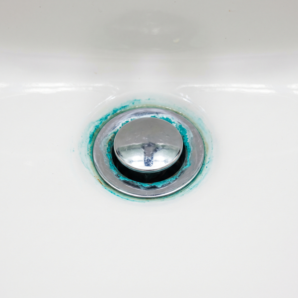 blue green stain ondrain in bathroom sink