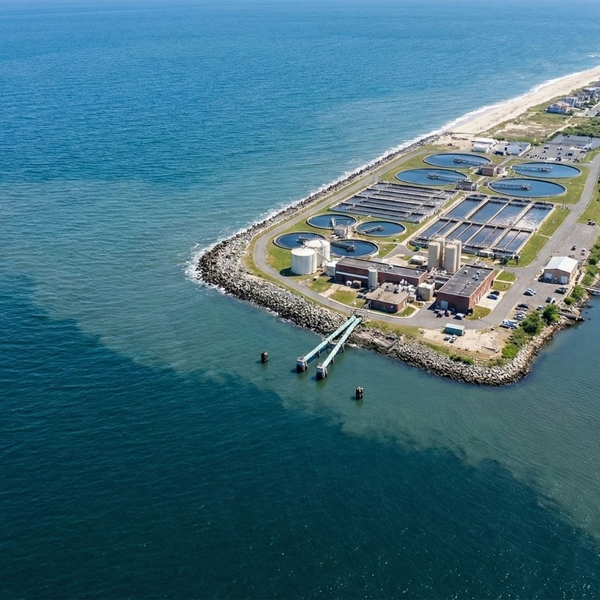 aerial view of a water treatment plant on the coast