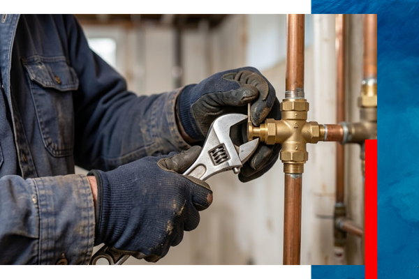 Expert plumbing technician carefully adjusting a water filtration system valve.