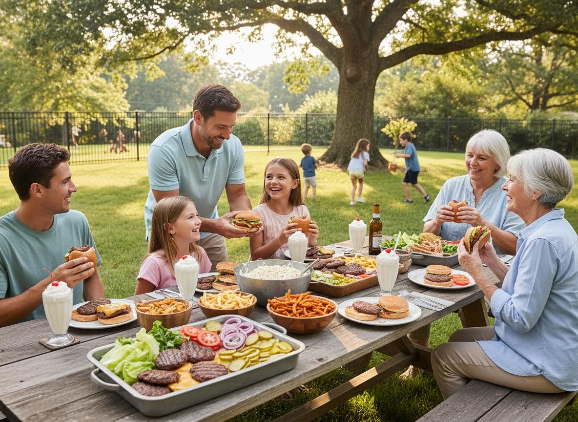 Happy family enjoying a backyard barbecue