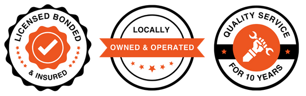 Badge 1:  Licensed bonded and insured  Badge 2:  Locally Owned and Operated  Badge 3: Quality Service for 10 years 
