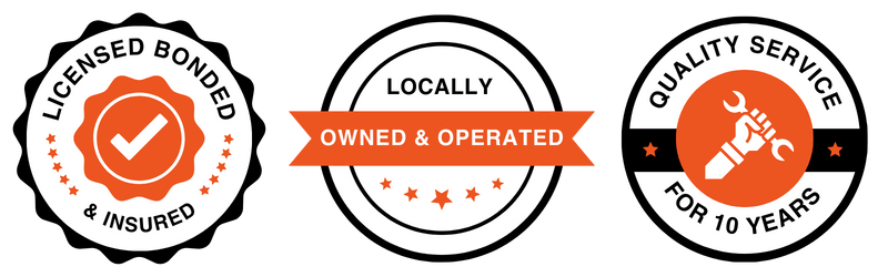 Badge 1:  Licensed bonded and insured  Badge 2:  Locally Owned and Operated  Badge 3: Quality Service for 10 years 