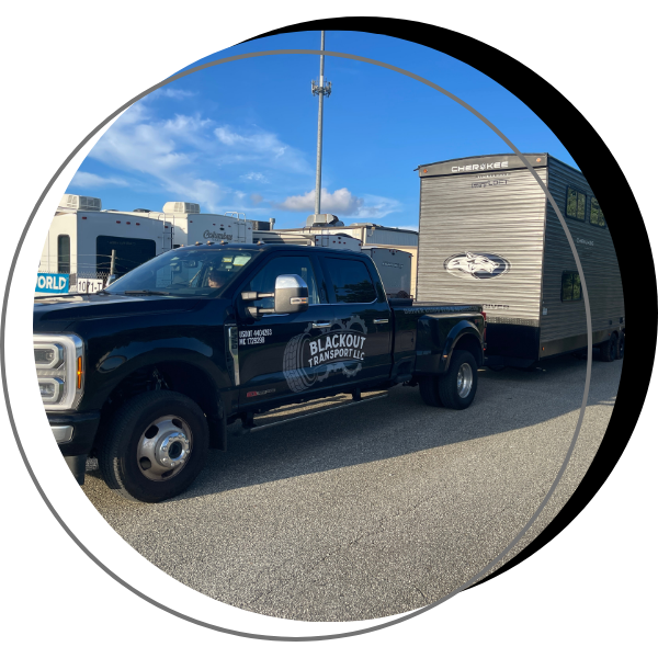 Parked Blackout Transport truck with a trailer Parked Blackout Transport truck with a trailer