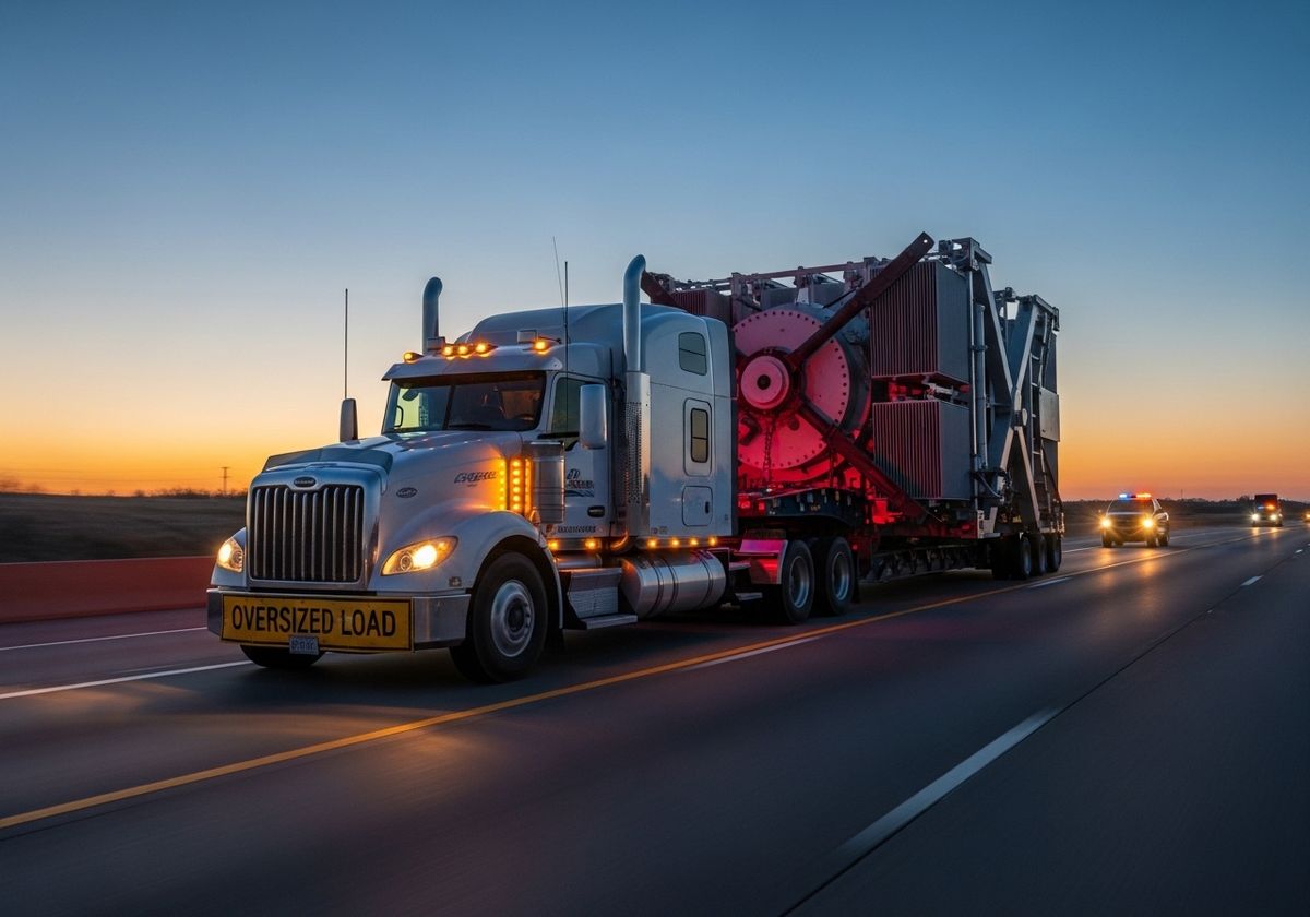 Oversized Load Truck on Highway at Dusk