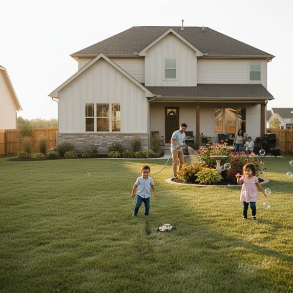 Family playing in yard
