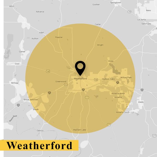 service area map of Weatherford Texas