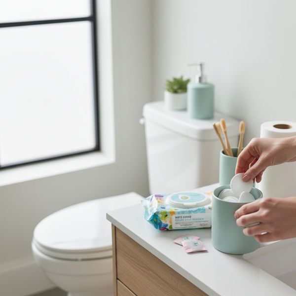 makeup cloths and baby wipes on a counter