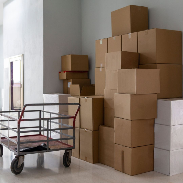 stacked boxes in storage unit