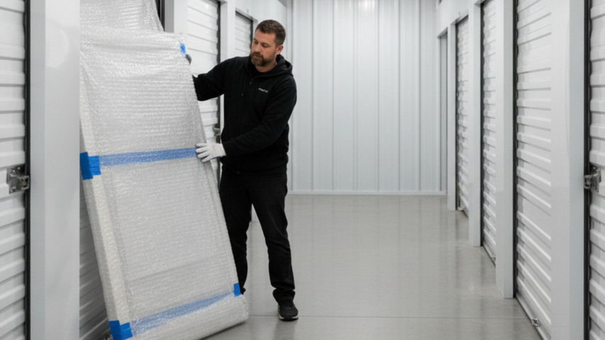 man moving item into storage unit