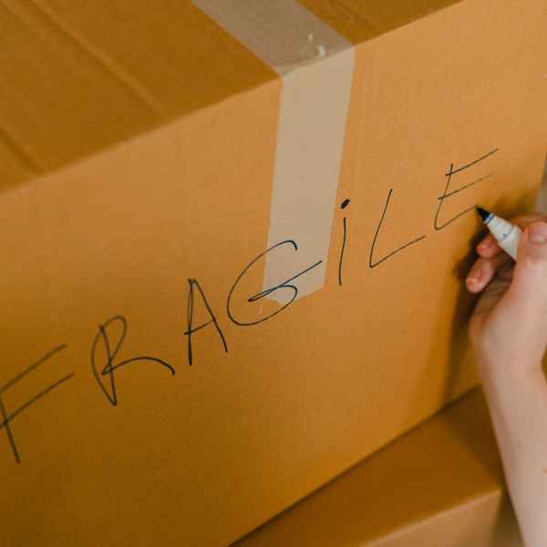 box with fragile written on it