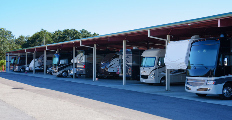 RVs parked under covered parking