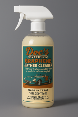 GrapheneLeatherCleanerFrontLabelClearBottleWithLiquid.png