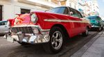 low angle of classic red car