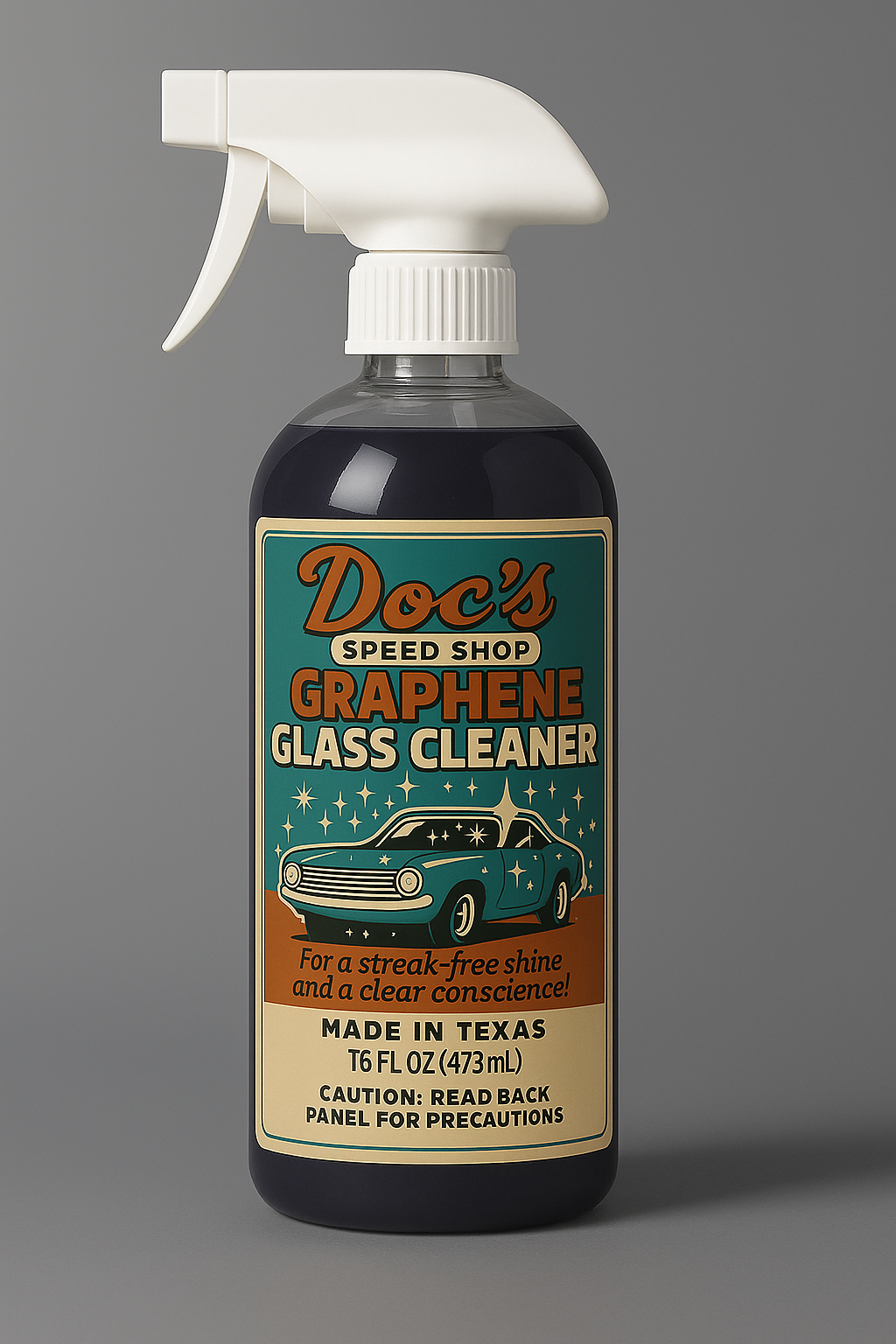 Graphene Glass Cleaner SparklingCarFrontLabelClearBottleWithLiquid.png.png