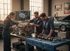 Automotive Technicians Assembling an Engine