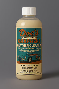 GrapheneLeatherCleanerFrontLabelClearBottleWithLiquid.png
