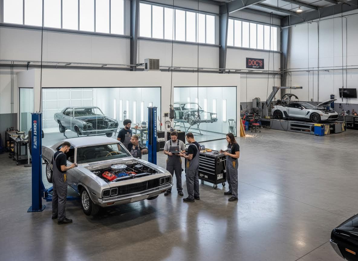 Busy Auto Repair Shop with Classic Car Restoration