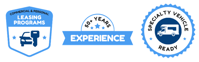 Trust Badge 1: 50+ Years of Experience (since 1970)  Trust Badge 2: Commercial & Personal Leasing Programs  Trust Badge 3: Specialty Vehicle Ready