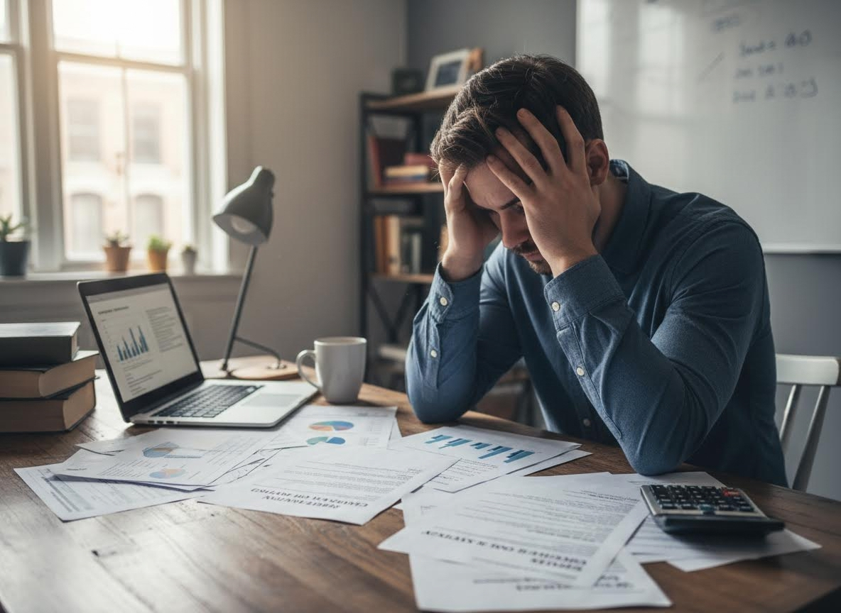 Stressed Man Overwhelmed by Work
