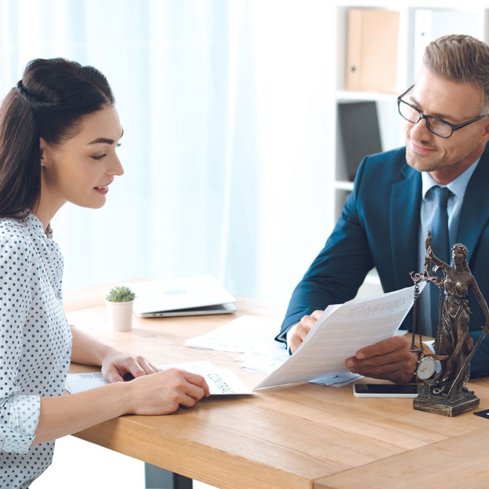 lawyer talking to client