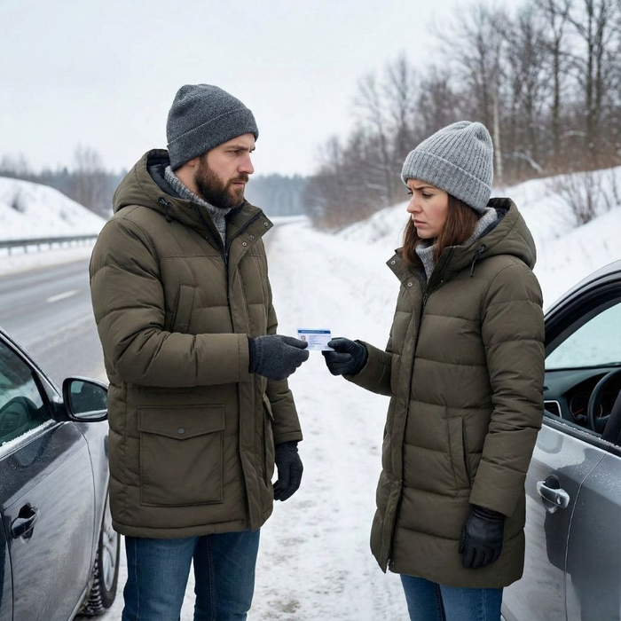 drivers exchanging information cards 