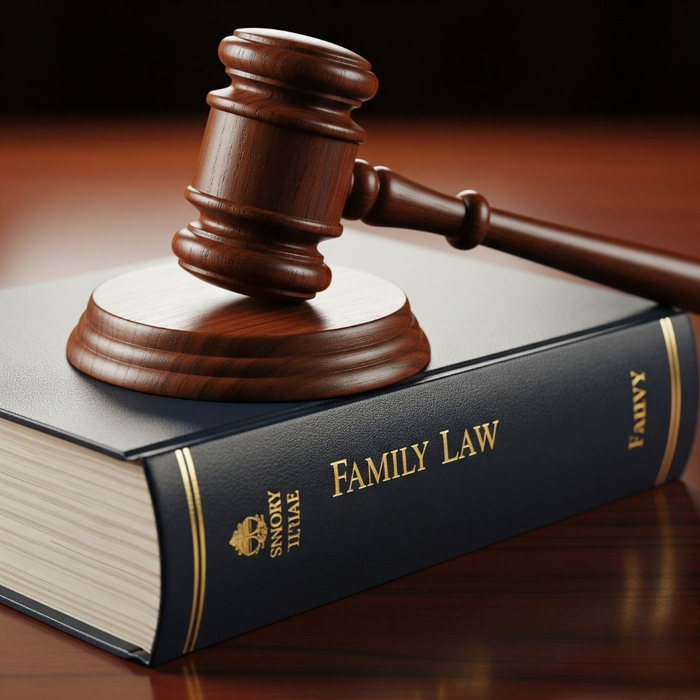 judge's gavel rests on a family law book