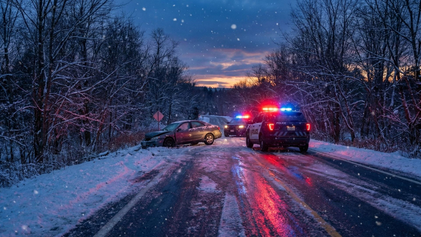 car accident scene at night in snow car accident scene at night in snow