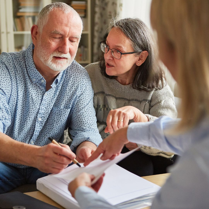 lawyer talking to clients