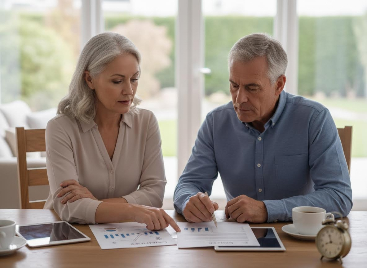 Senior Couple Reviewing Financial Documents at Home