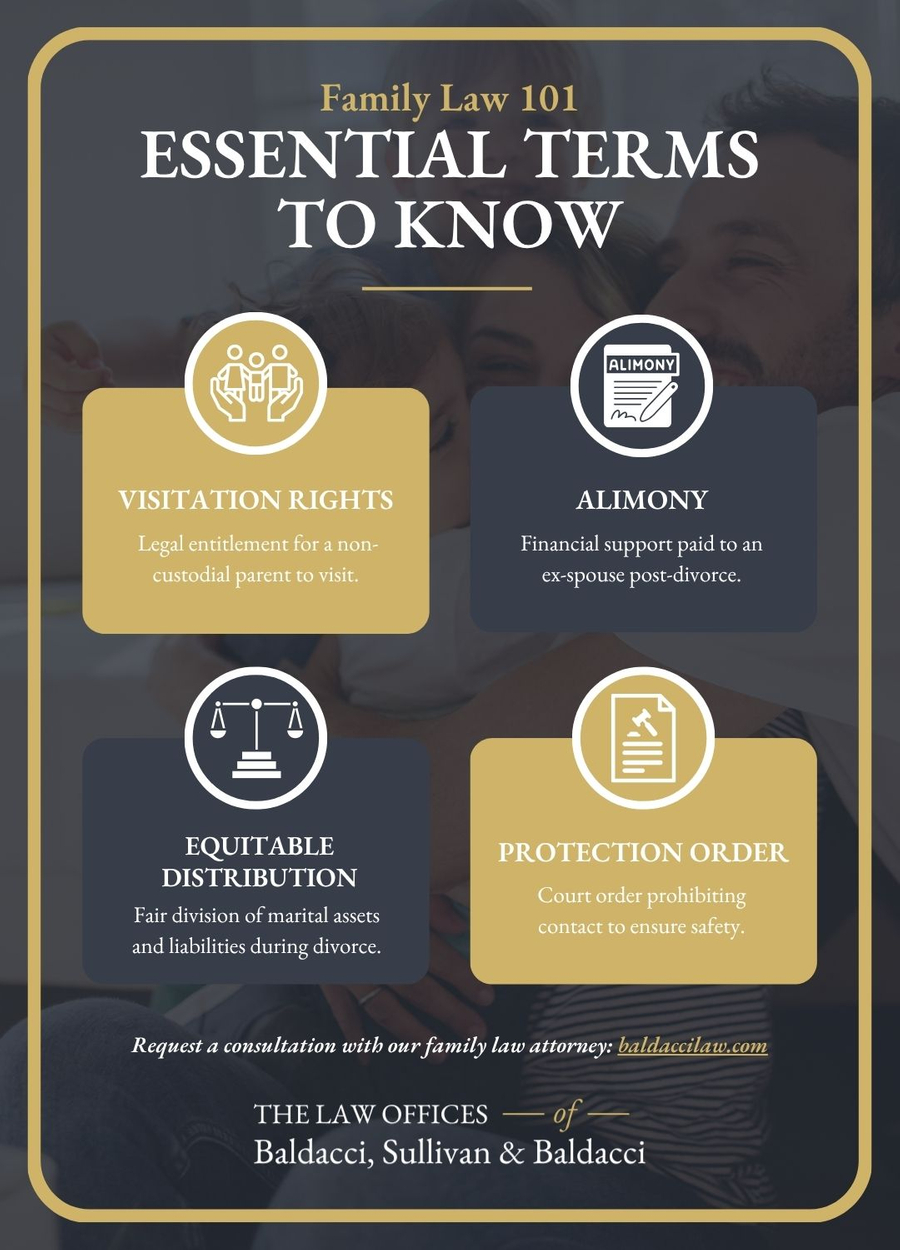 infographic titled Family Law 101: Essential Terms You Need to Know infographic titled Family Law 101: Essential Terms You Need to Know