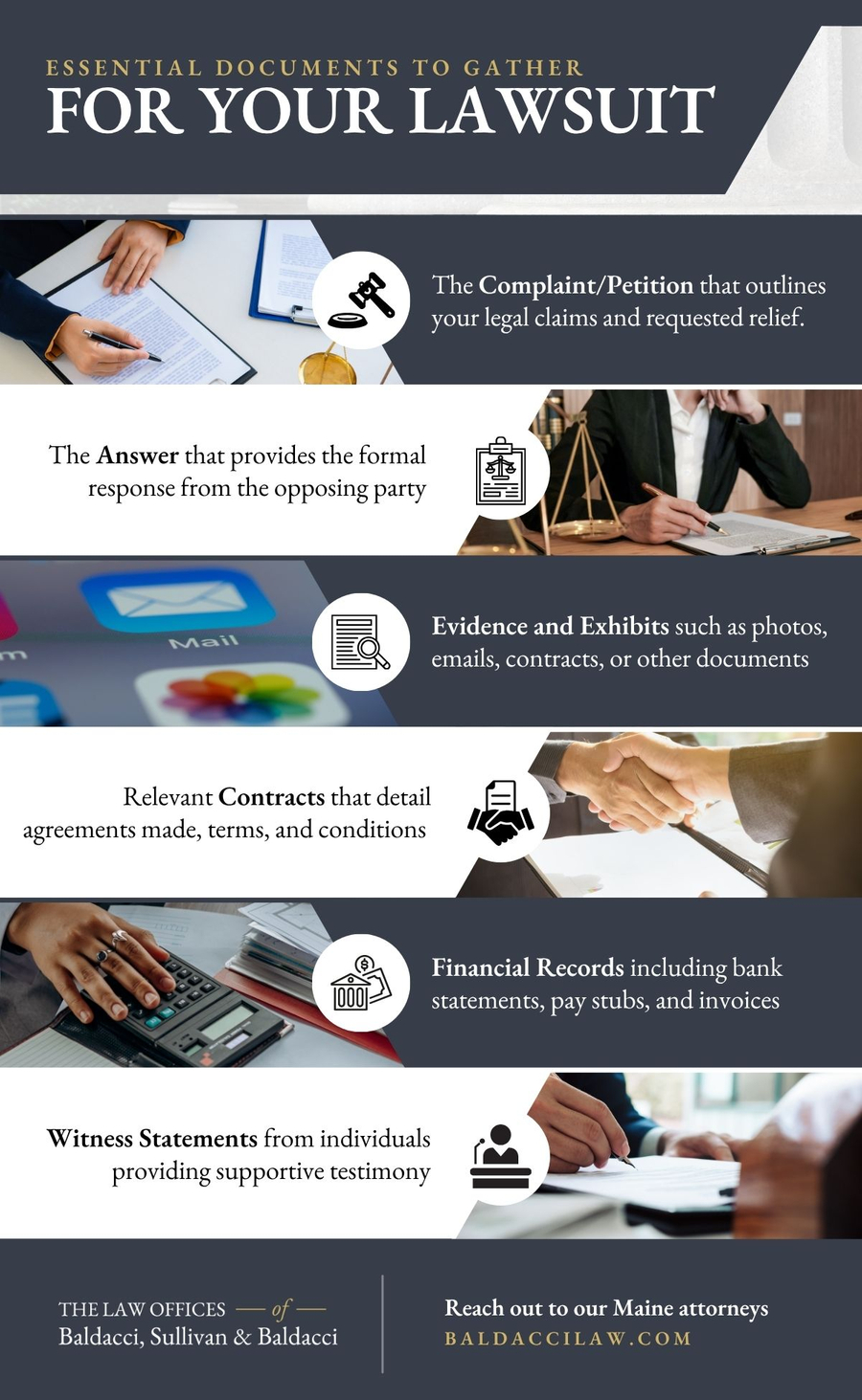 infographic titled Essential Documents to Gather for Your Lawsuit infographic titled Essential Documents to Gather for Your Lawsuit