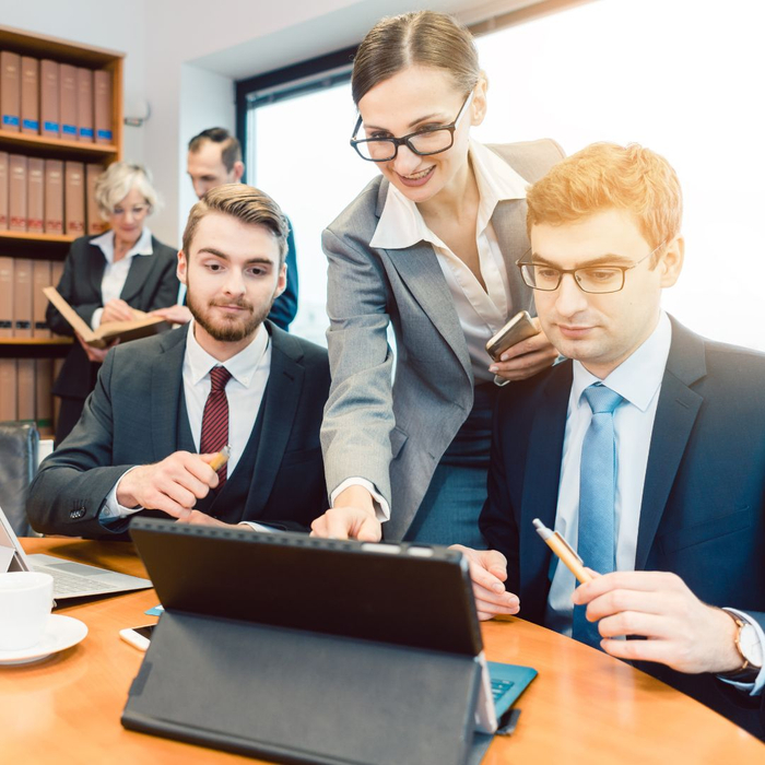 lawyers looking at a computer