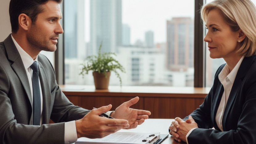 Lawyer and client having a conversation Lawyer and client having a conversation