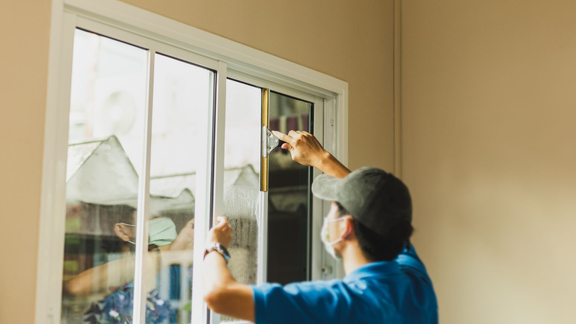 house window tinting being installed