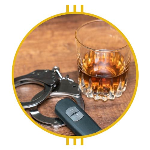 Image of a drink next to car keys and handcuffs