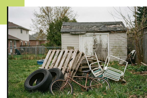 A yard with junk