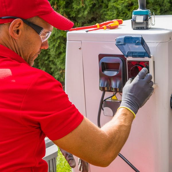 Worker repairing an energy system