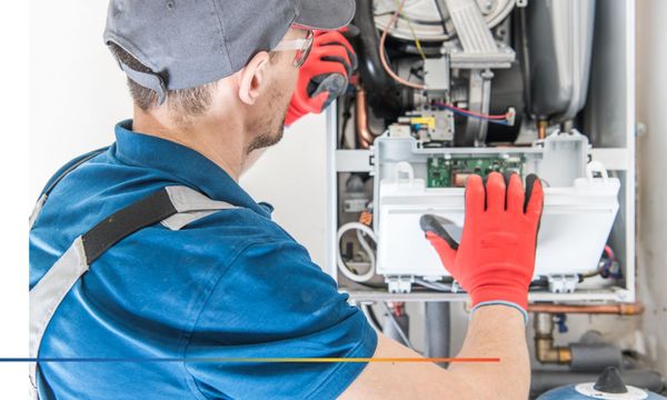 Technician repairing a furnace