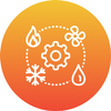 HVAC Icon depicting a gear surrounded by a flame, a fan, a snowflake, and a water droplet